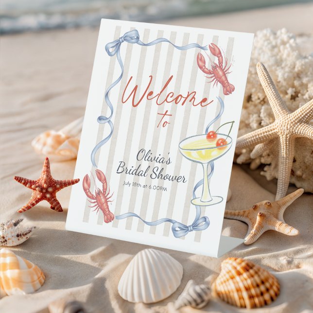 Ribbon Lobster She is Catch Bridal Shower Welcome  Sockelschild (Von Creator hochgeladen)
