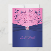 RIBBON Navy, Pink Floral RSVP Card