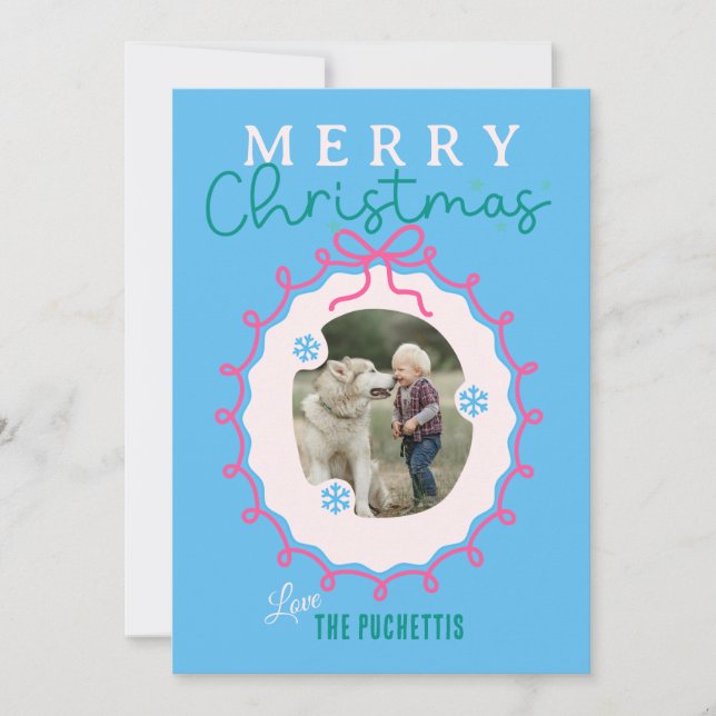 Ribbon Pink Bilderrahmen Weihnachtszeit Feiertagskarte (Vorderseite)