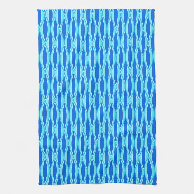 Ribbon Print Mitte des Jahrhunderts - Blautöne Geschirrtuch (Vertikal)