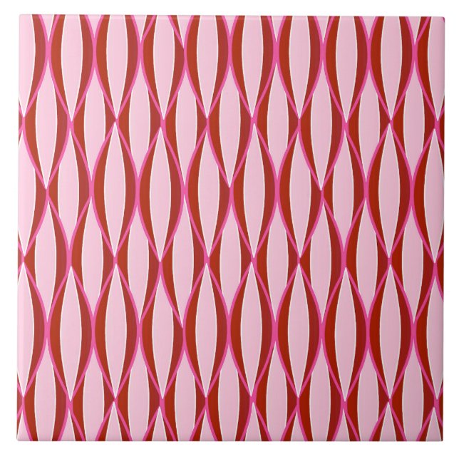 Ribbon Print Mitte des Jahrhunderts - Rosa und Bor Fliese (Vorderseite)