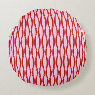 Ribbon Print Mitte des Jahrhunderts - Rosa und Bor Rundes Kissen