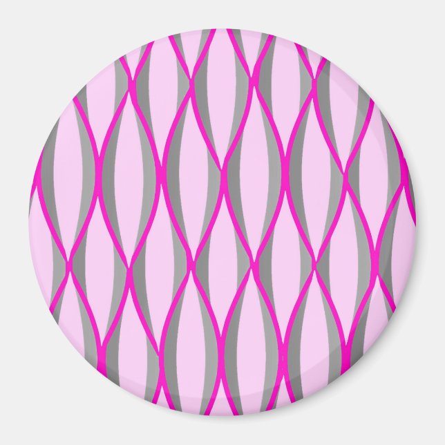 Ribbon-Print Mitte des Jahrhunderts - rosa und gra Magnet (Vorne)