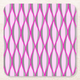 Ribbon-Print Mitte des Jahrhunderts - rosa und gra Rechteckiger Pappuntersetzer