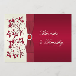 RIBBON Red, Elfenbeinblume Hochzeitsinvikt Einladung