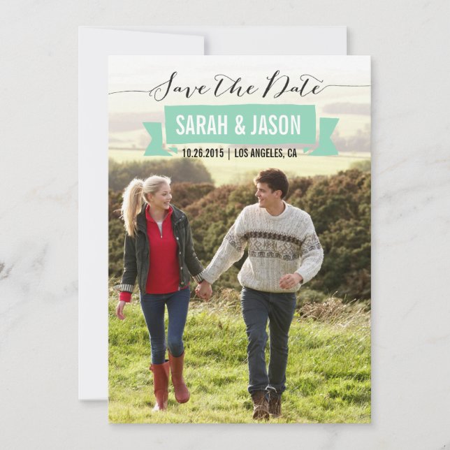 RIBBON SAVE THE DATE FOTOKARTEN - MINT (Vorderseite)