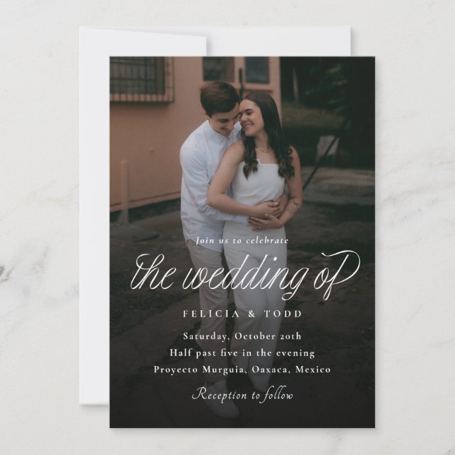 Ribbon Script Minimalist Wedding Photo Einladung (Vorderseite)