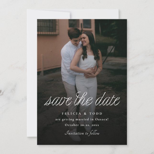 Ribbon Script Minimalist Wedding Photo Save The Date (Vorderseite)