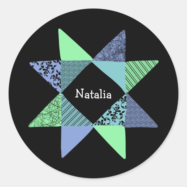 Ribbon Star Quilt Patchwork Block Runder Aufkleber (Vorderseite)