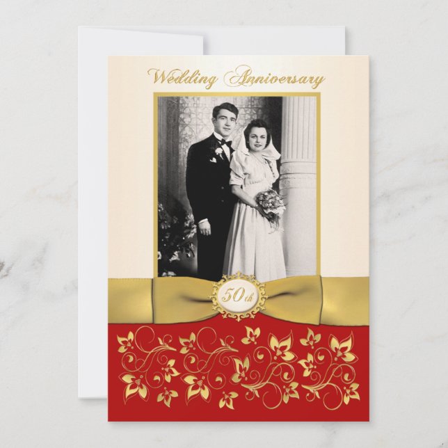 RIBBONROT, Elfenbeinviertel zum 50. Jahrestag Einladung (Vorderseite)