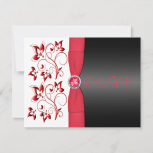 RIBBONROT, Schwarz, Weiß-Blütenblume-RSVP-Karte RSVP Karte