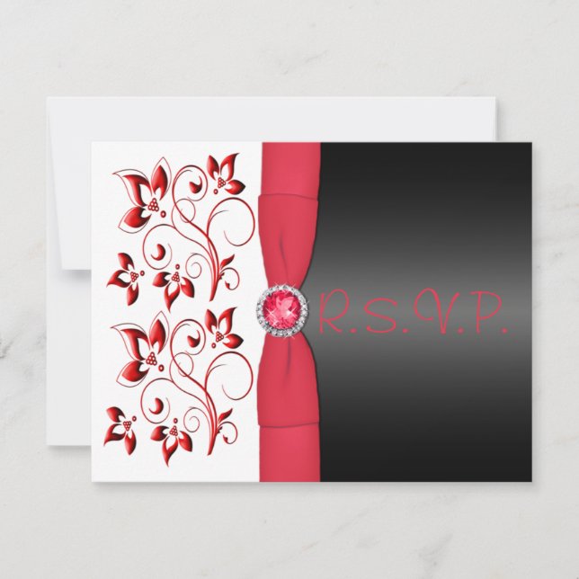 RIBBONROT, Schwarz, Weiß-Blütenblume-RSVP-Karte RSVP Karte (Vorderseite)