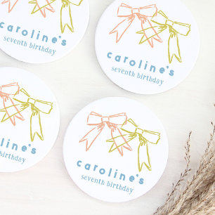 Ribbons and Bows Girls Geburtstagsparty Wasserfarb Runder Pappuntersetzer