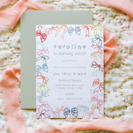 Ribbons and Bows Watercolor Girls Birthday Party Einladung