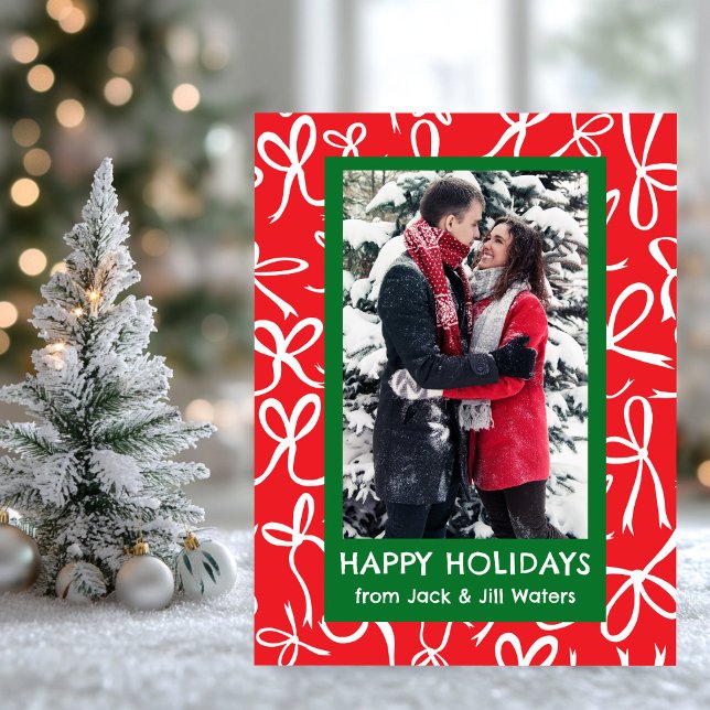 Ribbons Bows Christmas CUSTOM FOTO Feiertagspostkarte (Ribbons Bows Christmas CUSTOM PHOTO Holiday Postcard
)