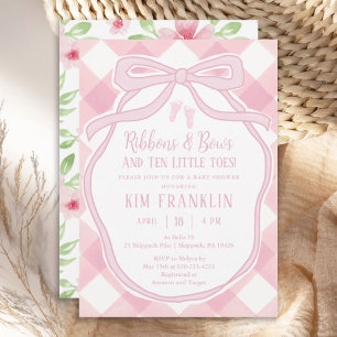 Ribbons und Bows Pink Gingham Girl Babydusche Einladung