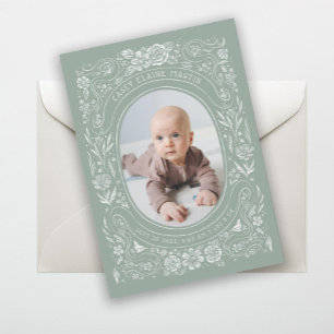 Ribbons und Rose Baby Sage Green Foto Birth Einladung