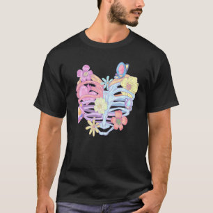 Ribcage Pastel Goth Blume Schmetterlinge T-Shirt