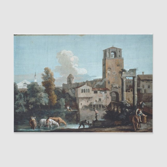 Ricci Capriccio Pferde Landschaftsmalerei Seidenpapier (Vorderseite)