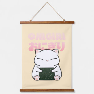 Rice Ball Sushi Cat Wandteppich Mit Holzrahmen