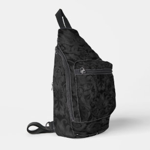 Rich Black Brocade Pattern Crossbody Bag
