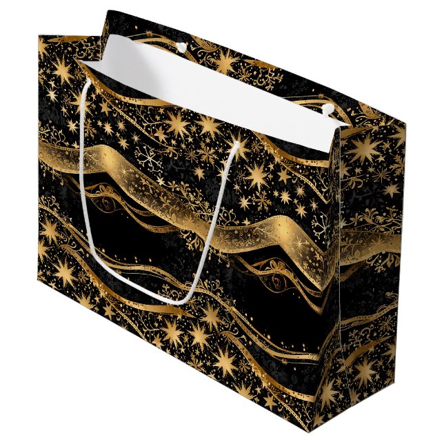 Rich Black & Gold Urlaub Große Geschenktüte (Vorderseite Schrägansicht)