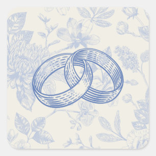 Rich Blue French Floral Toile Floral Wedding Bands Quadratischer Aufkleber