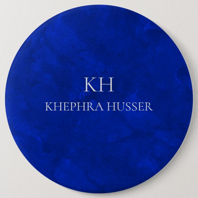 Rich Blue Watercolor Monogram Button (Vorderseite)
