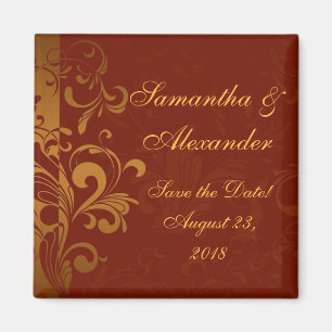 Rich Brick Red und Gold Reverse Swirl Magnet