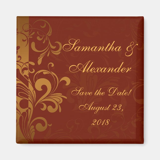 Rich Brick Red und Gold Reverse Swirl Magnet (Vorne)