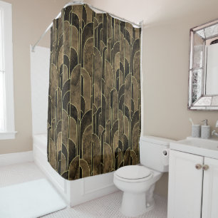 Rich Brown and Gold Art Deco Muster Duschvorhang