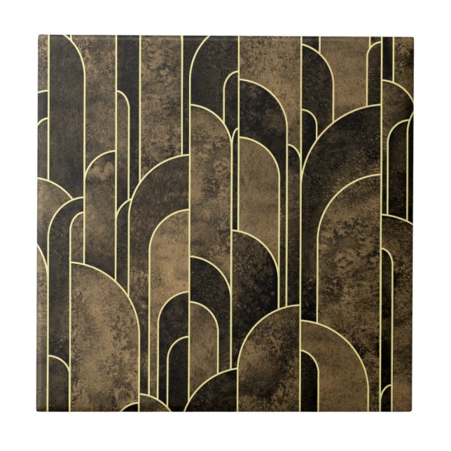 Rich Brown and Gold Art Deco Muster Fliese (Vorderseite)