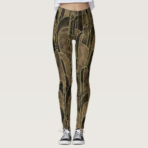 Rich Brown and Gold Art Deco Muster Leggings