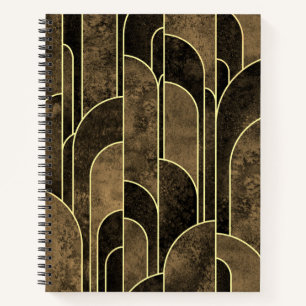 Rich Brown and Gold Art Deco Muster Notizbuch