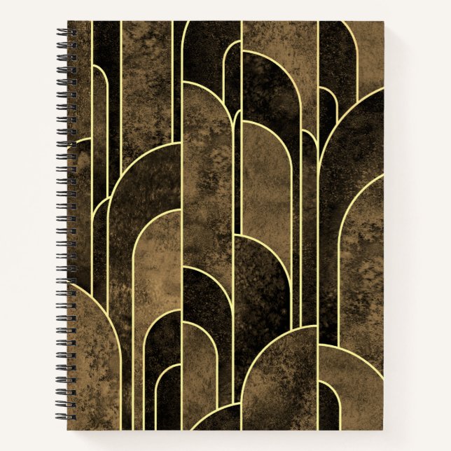 Rich Brown and Gold Art Deco Muster Notizbuch (Vorderseite)