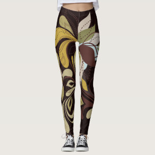 Rich Brown Autumn Hues in Bold Contemporary Print Leggings
