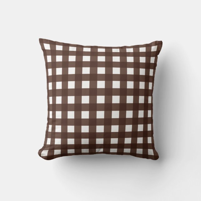Rich Brown Gingham Karo Throw Pillow Kissen (Vorderseite)