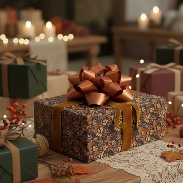 Rich Brown Golden Rustic Burnt Orange Fall Leaf Geschenkpapier (Von Creator hochgeladen)