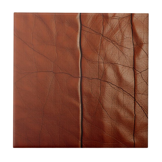 Rich Brown Leather Texture Pattern Fliese (Vorderseite)