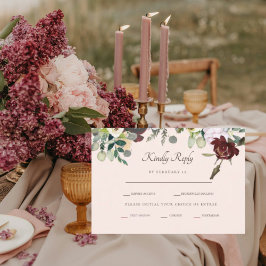Rich Burgund & Blush Wedding RSVP Karte