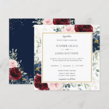 Rich Burgundy Blush Blue Floral Wedding Square
