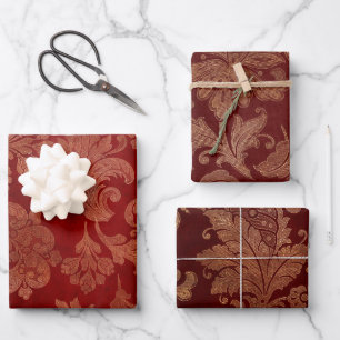 Rich Burgundy Red and Gold Damask Geschenkpapier Set