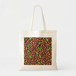 Rich Coffee Bean & Green Leaf Pattern Tote Bag - P Tragetasche