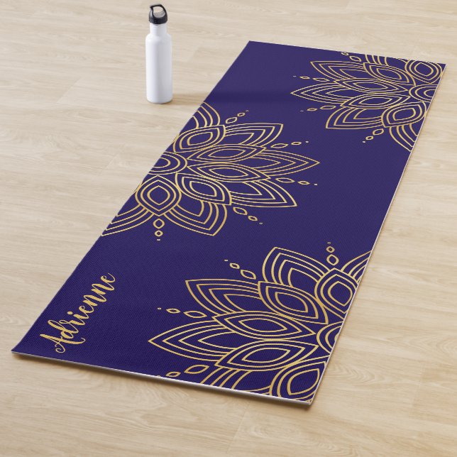 Rich Dark Blue and Faux Gold Mandala Yogamatte (Beispiel)