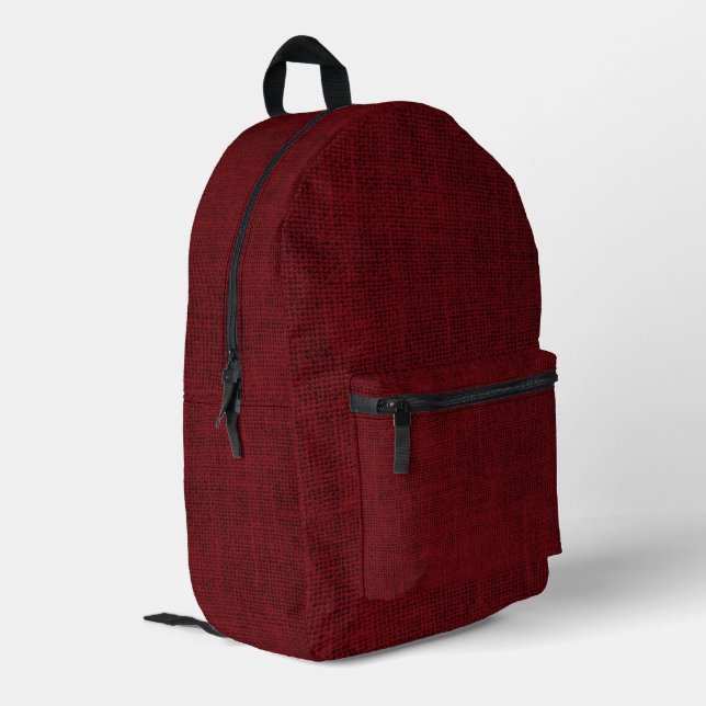 Rich Dark Red Linen Design Bedruckter Rucksack (Rückseitige Ecke links)