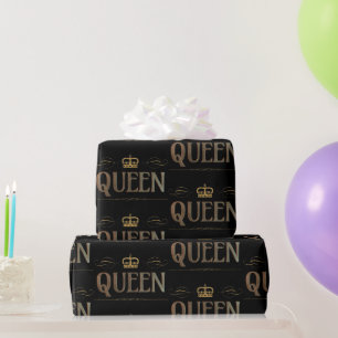 Rich Elegante QUEEN Royalty Lettering Crown Black Geschenkpapier