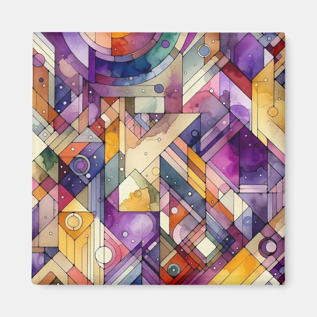 Rich geometric mosaic gesteinigtes Glas Wasserfarb Magnet (Vorne)