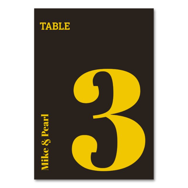 Rich Golden in Black Wedding Theme Tischnummer (Vorderseite)