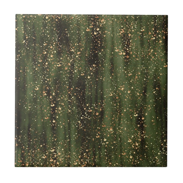 Rich Green and Gold Abstrakt Sparkle Muster Fliese (Vorderseite)