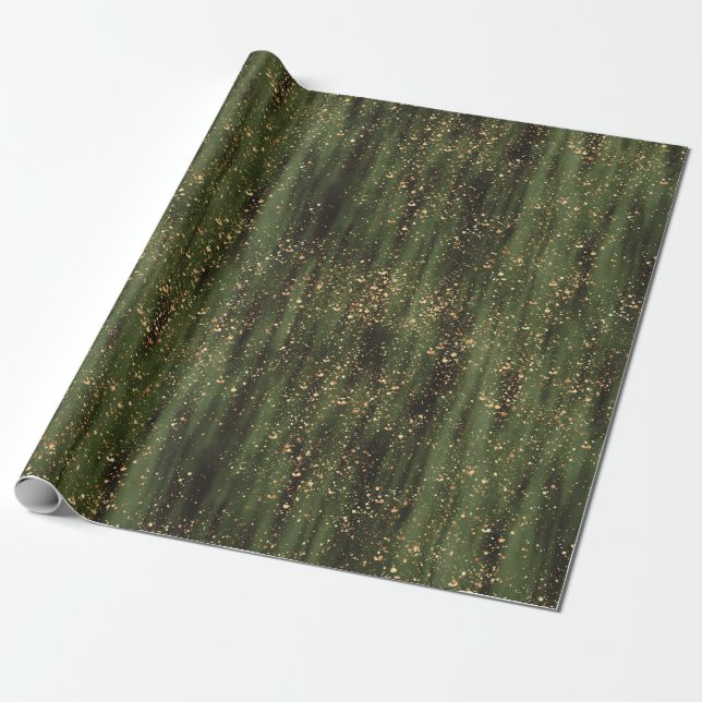 Rich Green and Gold Abstrakt Sparkle Muster Geschenkpapier (Ungerollt)